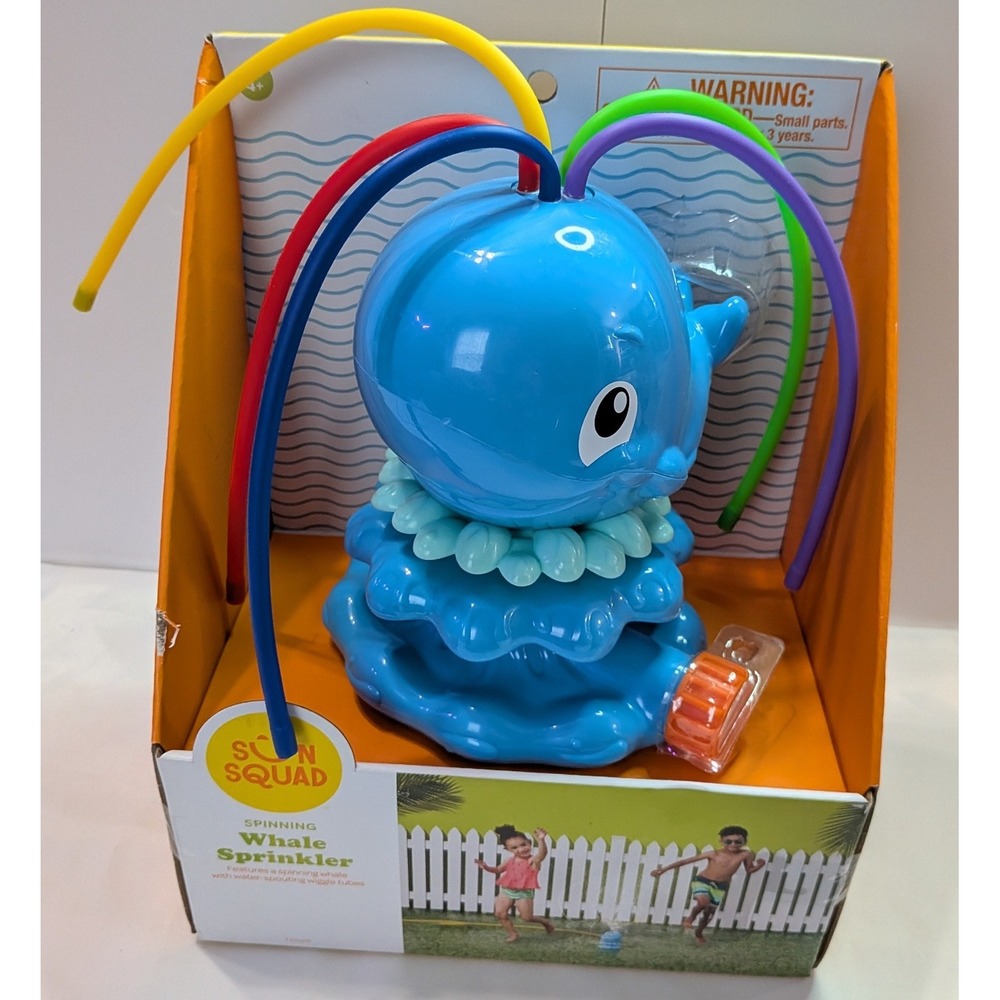 Sun Squad Spinning Whale Sprinkler Kids Blue NIB Outdoor Water Toy Wiggle Tubes